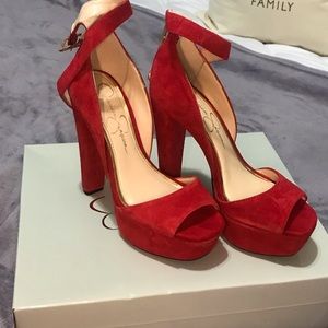 Jessica Simpson red platform heels